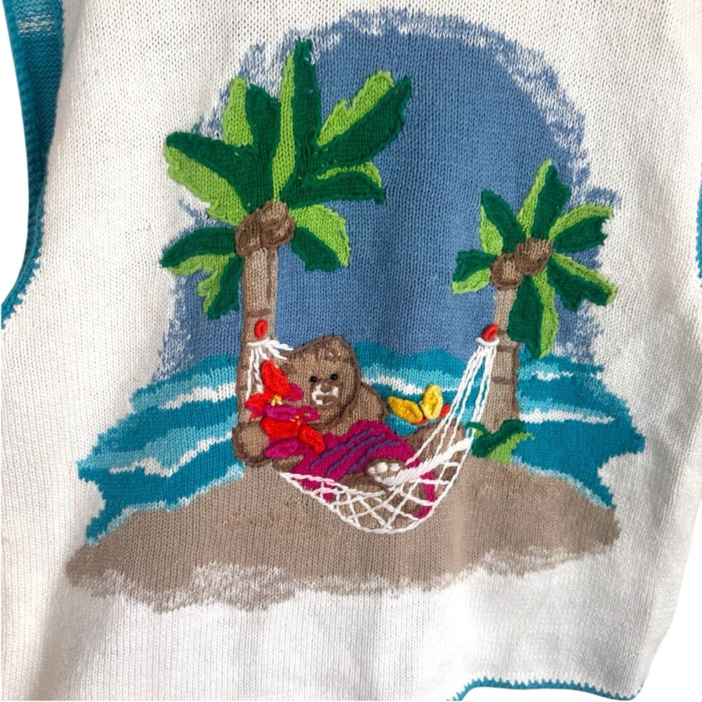 Lauren Hansen Hawaiian Beach Tropical Bear Hula Luau Sweater Vest Size Large - Picture 7 of 8